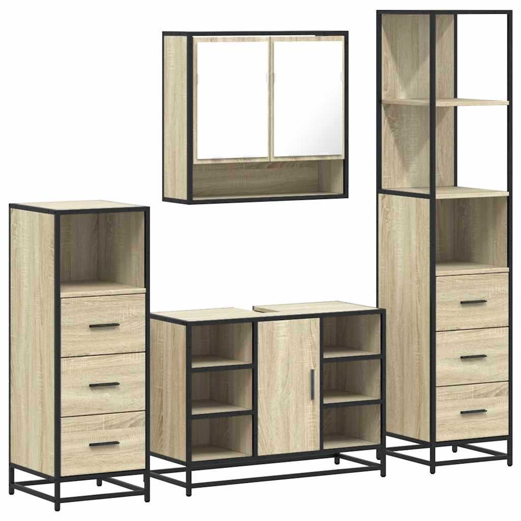 4-delige Badkamermeubelset bewerkt hout sonoma eikenkleurig is nu te koop bij PeponiXL, paradijselijk wonen!