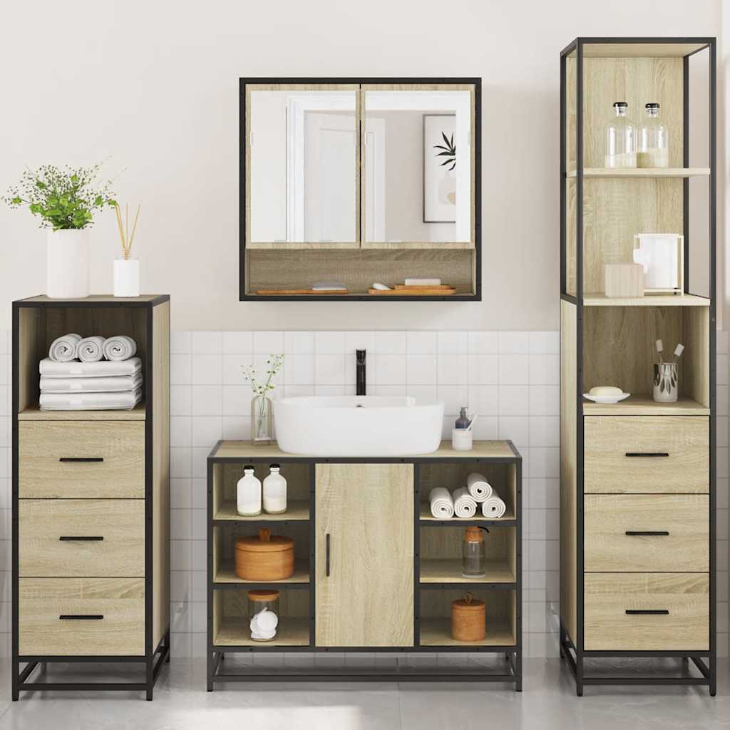4-delige Badkamermeubelset bewerkt hout sonoma eikenkleurig is nu te koop bij PeponiXL, paradijselijk wonen!