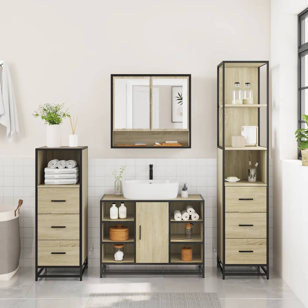 4-delige Badkamermeubelset bewerkt hout sonoma eikenkleurig is nu te koop bij PeponiXL, paradijselijk wonen!