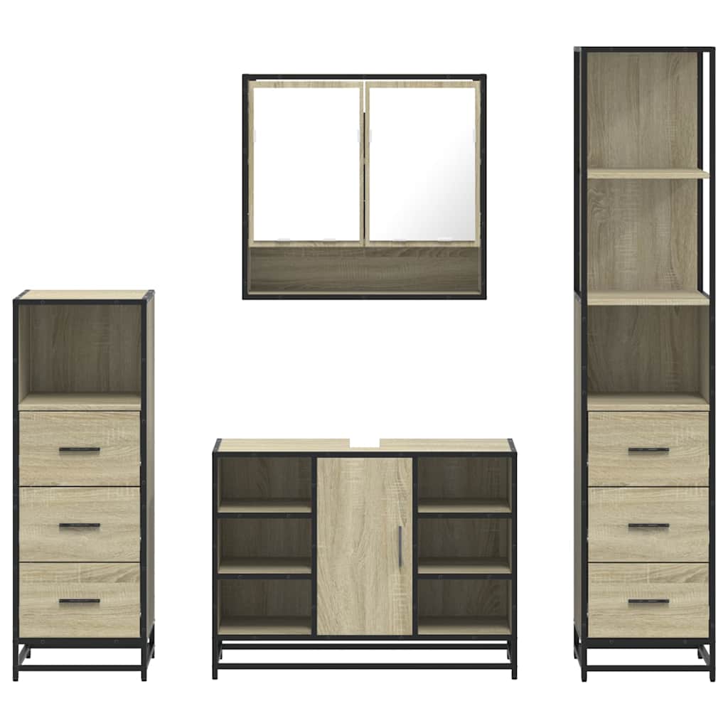 4-delige Badkamermeubelset bewerkt hout sonoma eikenkleurig is nu te koop bij PeponiXL, paradijselijk wonen!