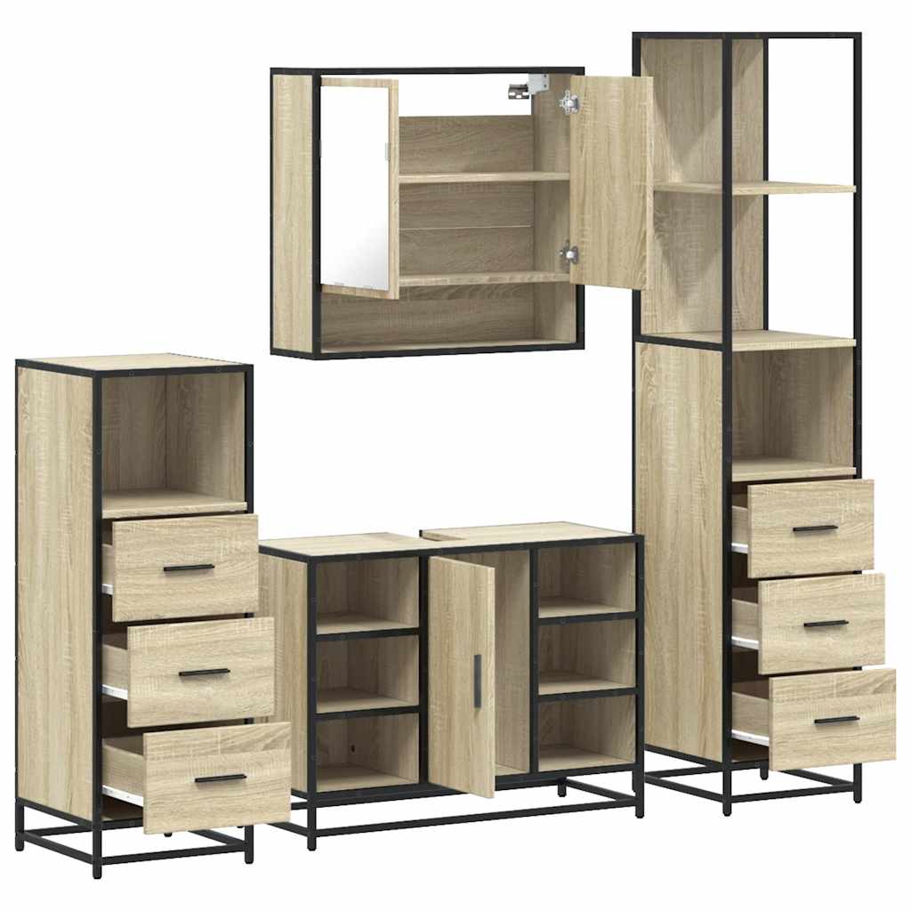 4-delige Badkamermeubelset bewerkt hout sonoma eikenkleurig is nu te koop bij PeponiXL, paradijselijk wonen!
