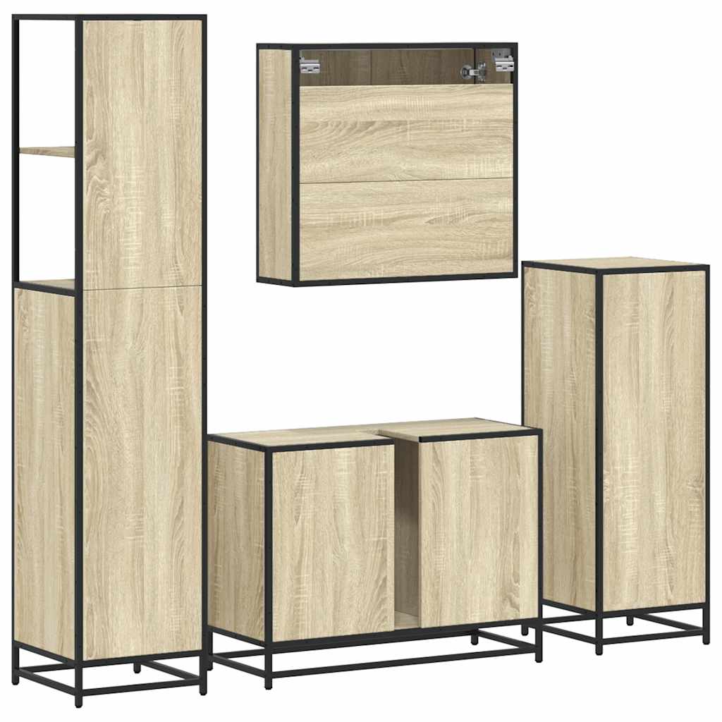 4-delige Badkamermeubelset bewerkt hout sonoma eikenkleurig is nu te koop bij PeponiXL, paradijselijk wonen!