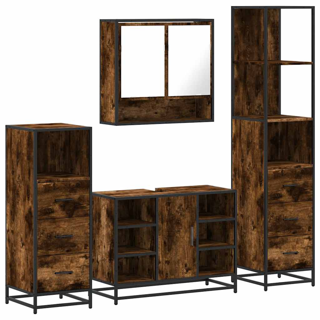 4-delige Badkamermeubelset bewerkt hout gerookt eikenkleurig is nu te koop bij PeponiXL, paradijselijk wonen!