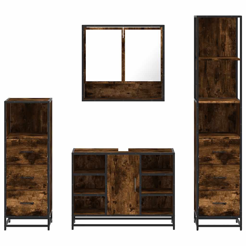4-delige Badkamermeubelset bewerkt hout gerookt eikenkleurig is nu te koop bij PeponiXL, paradijselijk wonen!
