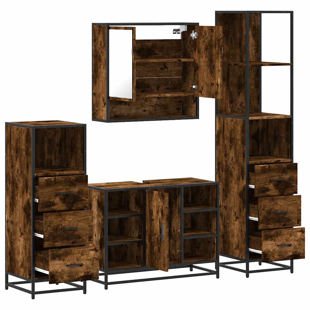 4-delige Badkamermeubelset bewerkt hout gerookt eikenkleurig is nu te koop bij PeponiXL, paradijselijk wonen!