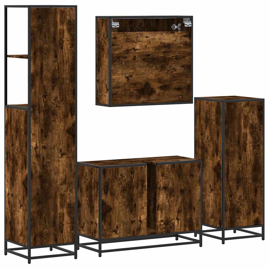 4-delige Badkamermeubelset bewerkt hout gerookt eikenkleurig is nu te koop bij PeponiXL, paradijselijk wonen!