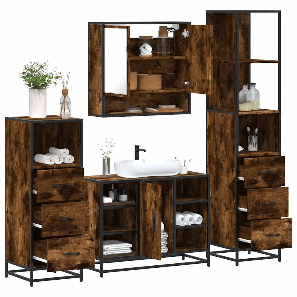 4-delige Badkamermeubelset bewerkt hout gerookt eikenkleurig is nu te koop bij PeponiXL, paradijselijk wonen!