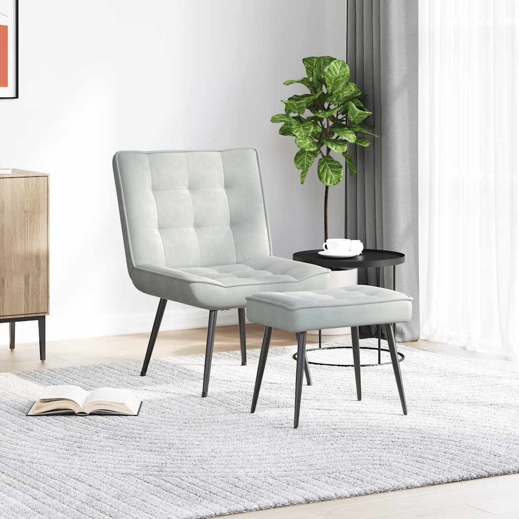 Relaxstoel met voetenbank fluweel lichtgrijs is nu te koop bij PeponiXL, paradijselijk wonen!