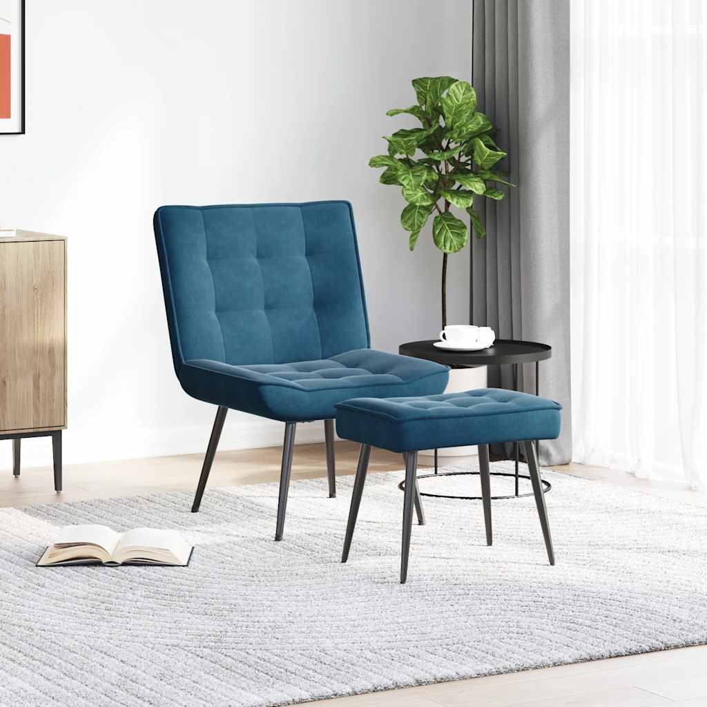 Relaxstoel met voetenbank fluweel blauw is nu te koop bij PeponiXL, paradijselijk wonen!
