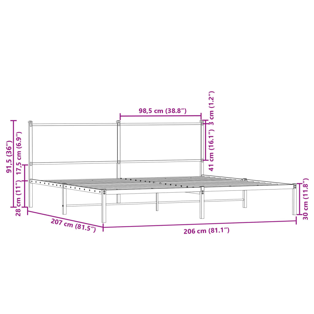 Bedframe zonder matras metaal gerookt eikenkleurig 200x200 cm is nu te koop bij PeponiXL, paradijselijk wonen!