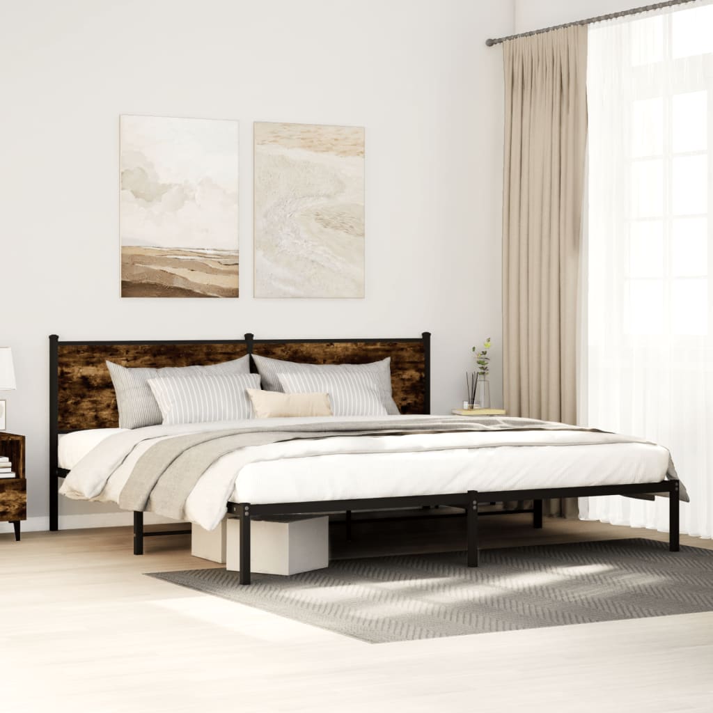 Bedframe zonder matras metaal gerookt eikenkleurig 200x200 cm is nu te koop bij PeponiXL, paradijselijk wonen!