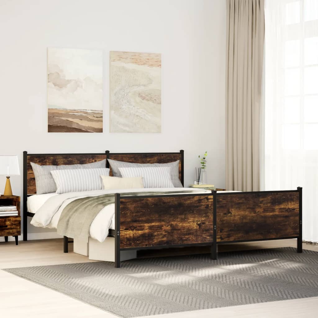 Bedframe zonder matras metaal gerookt eikenkleurig 180x200 cm is nu te koop bij PeponiXL, paradijselijk wonen!