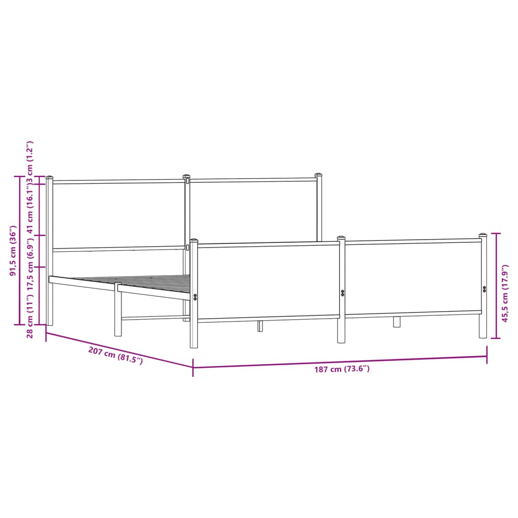 Bedframe zonder matras metaal gerookt eikenkleurig 180x200 cm is nu te koop bij PeponiXL, paradijselijk wonen!