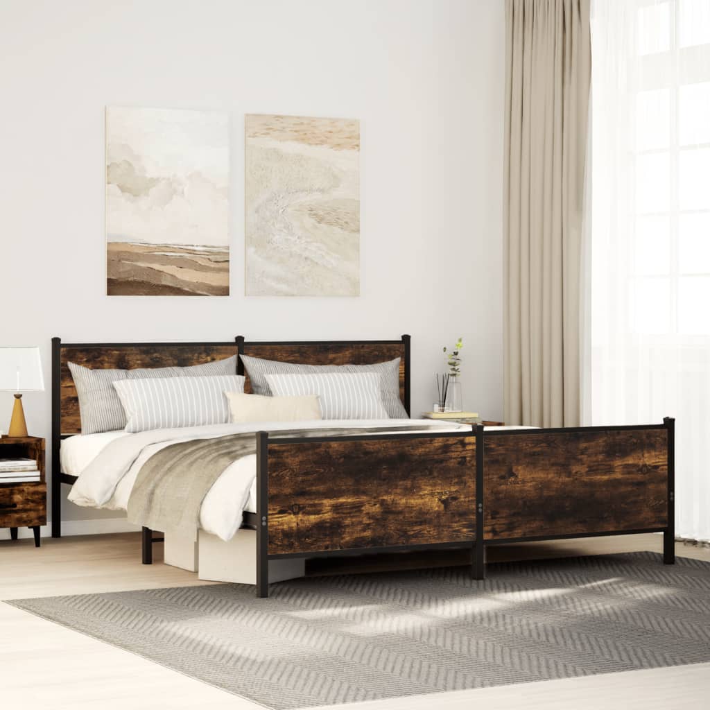 Bedframe zonder matras metaal gerookt eikenkleurig 180x200 cm is nu te koop bij PeponiXL, paradijselijk wonen!