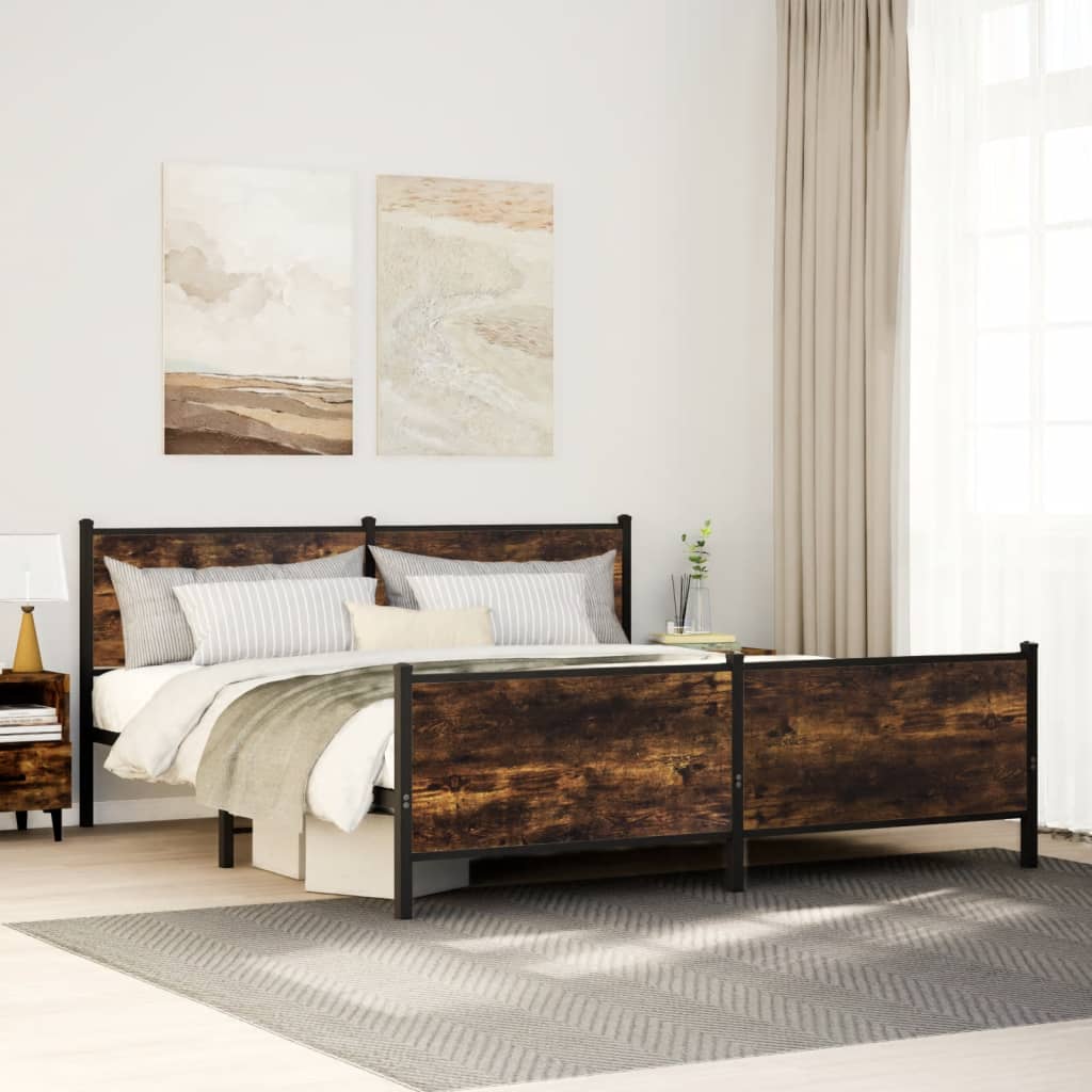 Bedframe zonder matras metaal gerookt eikenkleurig 200x200 cm is nu te koop bij PeponiXL, paradijselijk wonen!