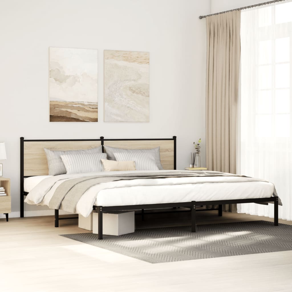 Bedframe zonder matras metaal sonoma eikenkleur 200x200 cm is nu te koop bij PeponiXL, paradijselijk wonen!