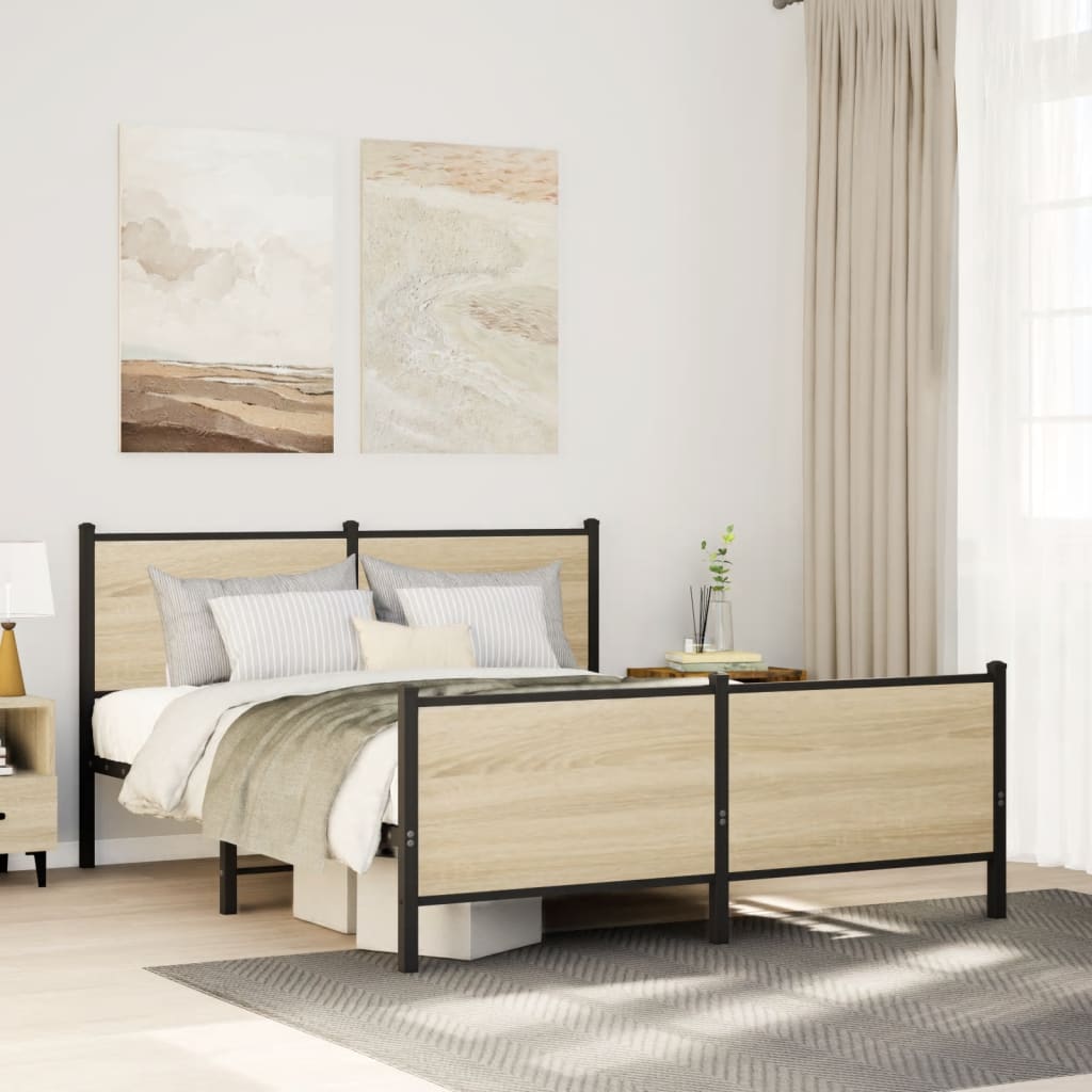 Bedframe zonder matras metaal sonoma eikenkleurig 140x190 cm is nu te koop bij PeponiXL, paradijselijk wonen!