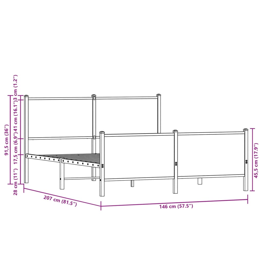 Bedframe zonder matras metaal sonoma eikenkleurig 140x200 cm is nu te koop bij PeponiXL, paradijselijk wonen!