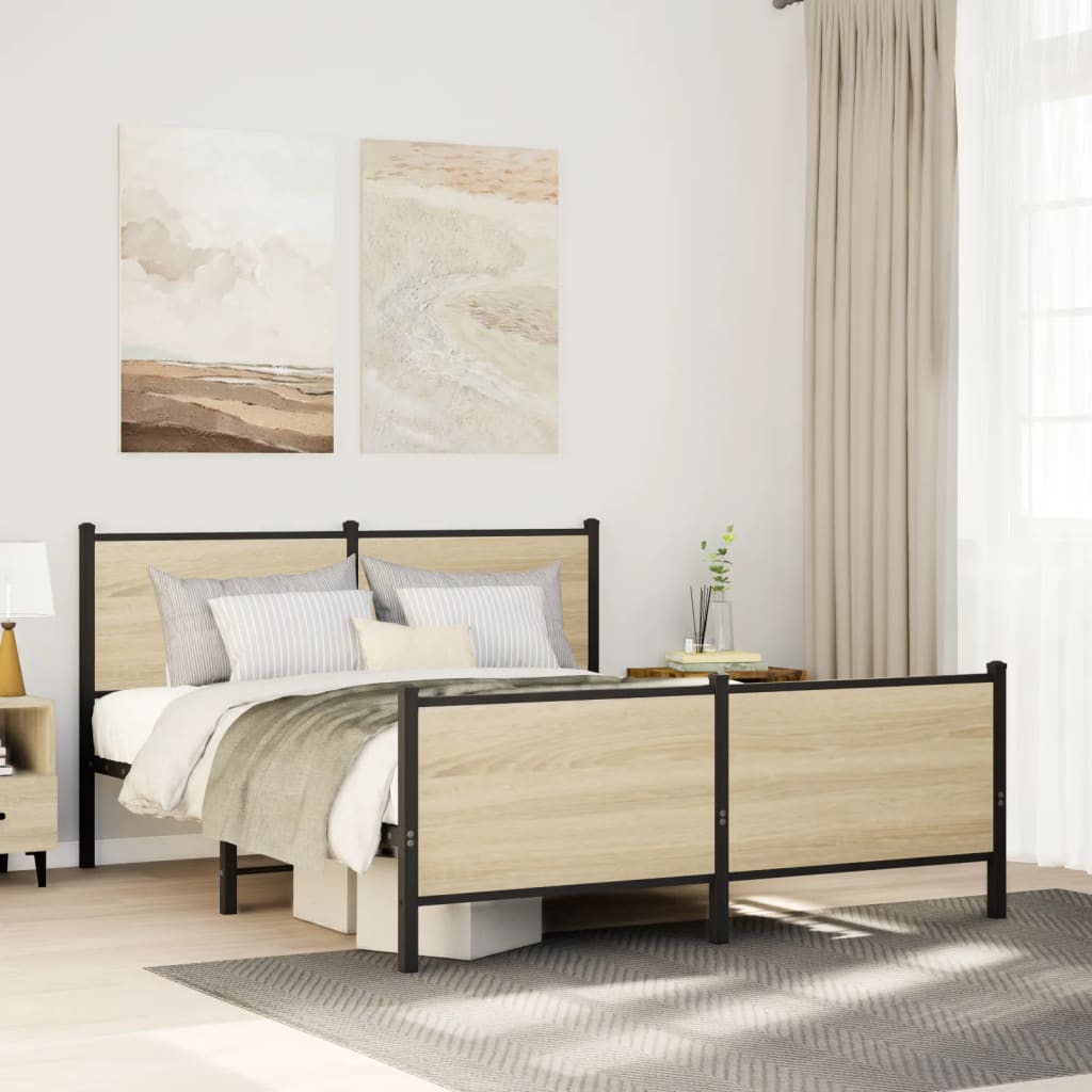 Bedframe zonder matras metaal sonoma eikenkleurig 150x200 cm is nu te koop bij PeponiXL, paradijselijk wonen!