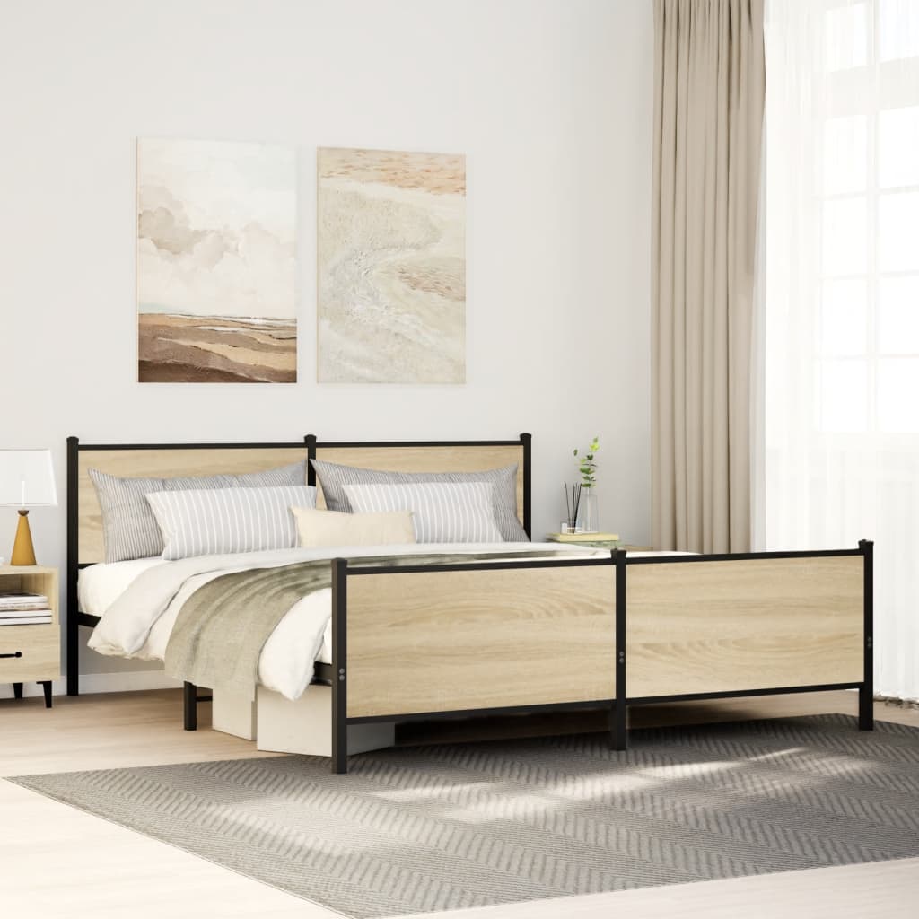 Bedframe zonder matras metaal sonoma eikenkleurig 183x213 cm is nu te koop bij PeponiXL, paradijselijk wonen!