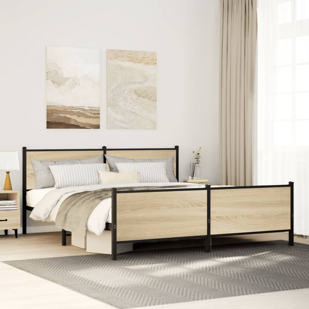 Bedframe zonder matras metaal sonoma eikenkleur 200x200 cm is nu te koop bij PeponiXL, paradijselijk wonen!