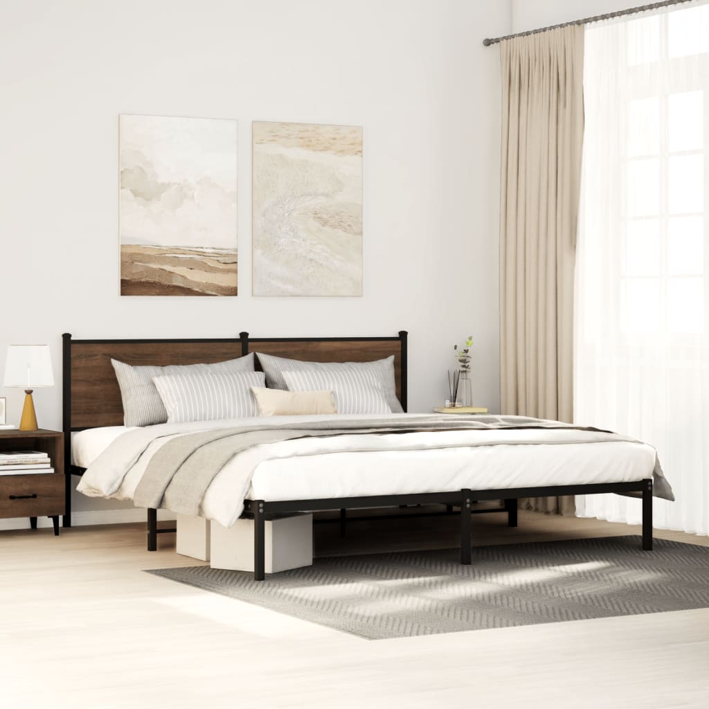 Bedframe zonder matras metaal bruin eikenkleurig 200x200 cm is nu te koop bij PeponiXL, paradijselijk wonen!