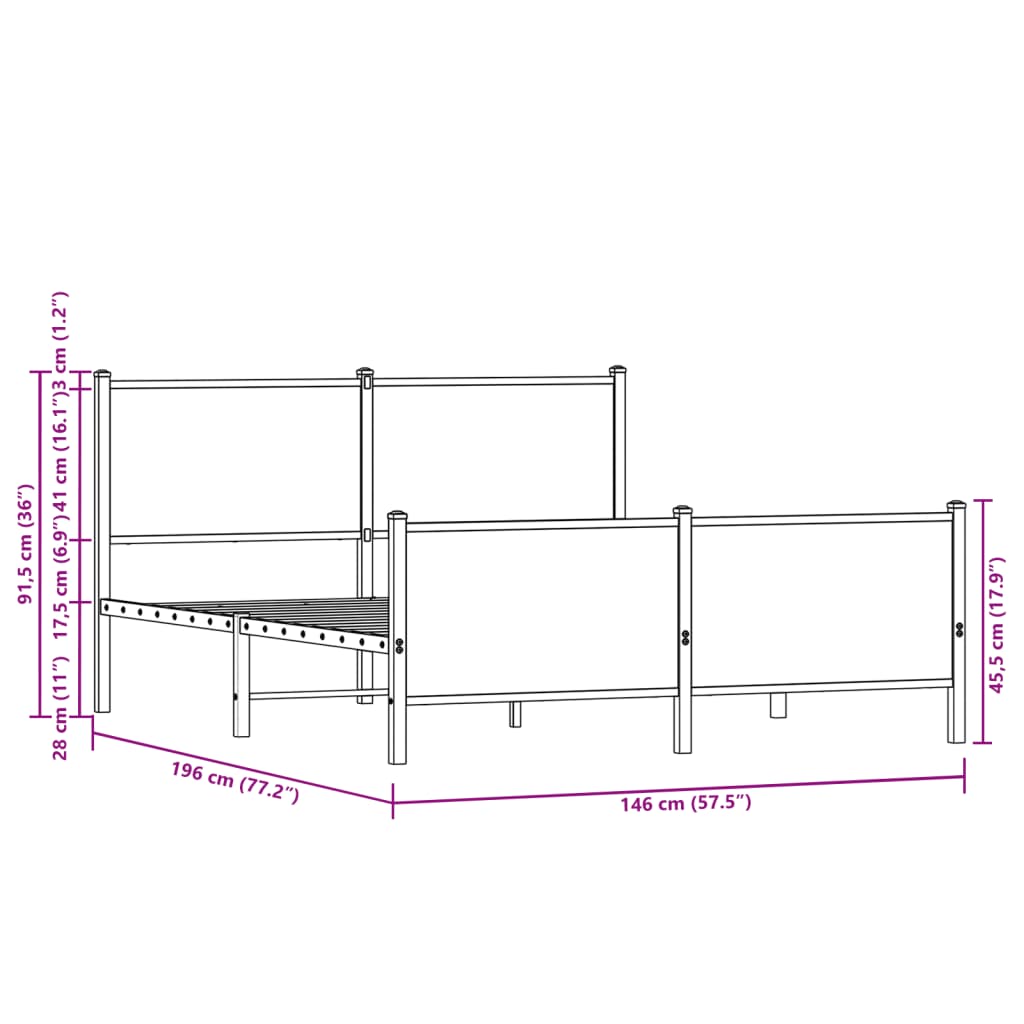 Bedframe zonder matras metaal bruin eikenkleurig 140x190 cm is nu te koop bij PeponiXL, paradijselijk wonen!