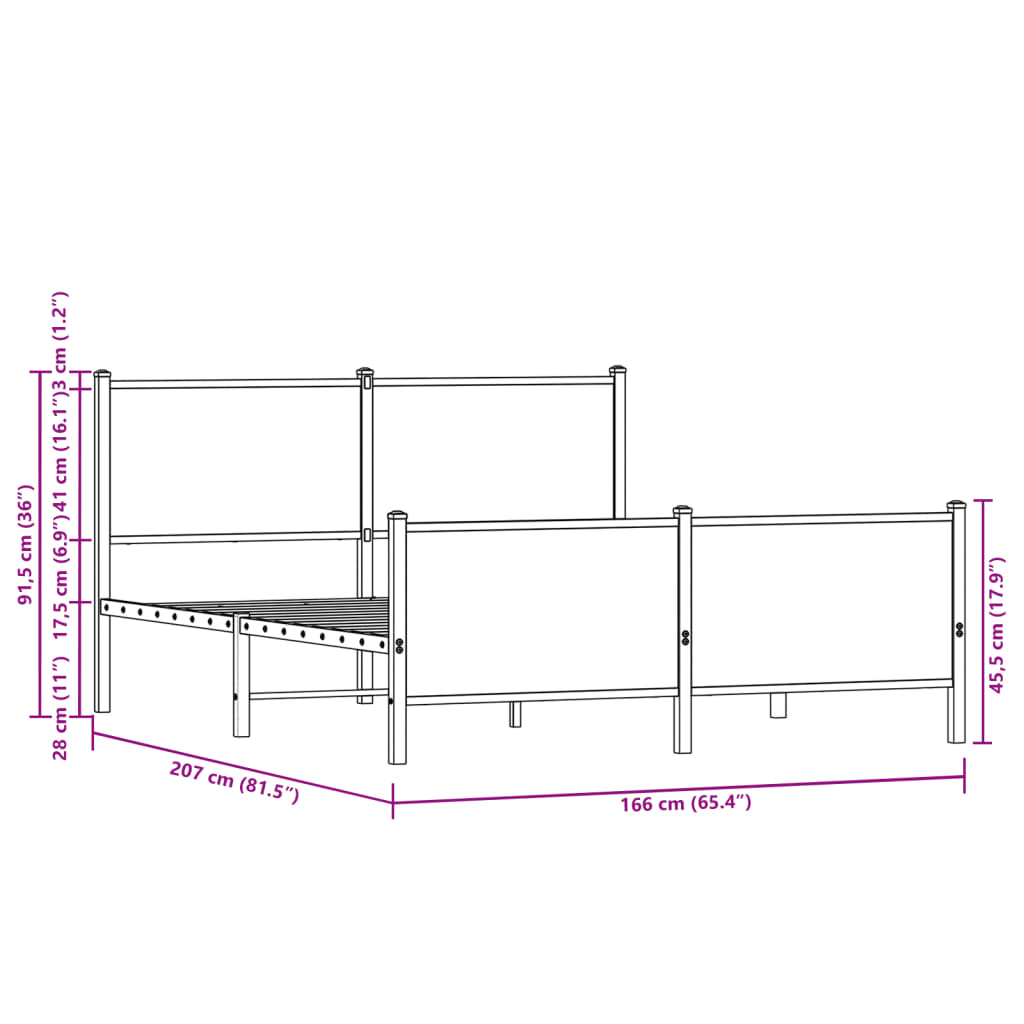 Bedframe zonder matras metaal bruin eikenkleurig 160x200 cm is nu te koop bij PeponiXL, paradijselijk wonen!