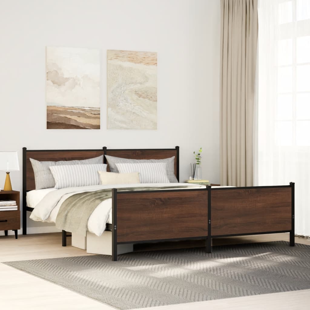 Bedframe zonder matras metaal bruin eikenkleur 180x200 cm is nu te koop bij PeponiXL, paradijselijk wonen!