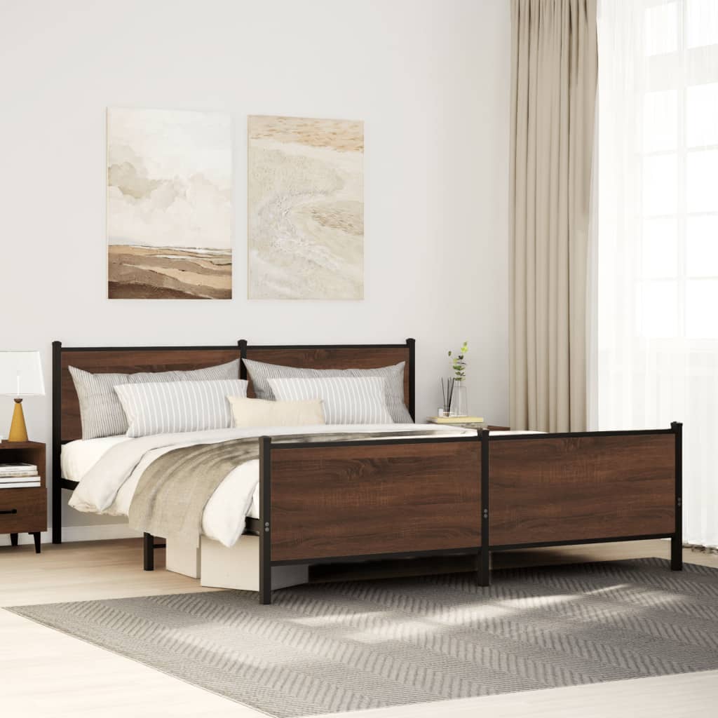 Bedframe zonder matras metaal bruin eikenkleur 193x203 cm is nu te koop bij PeponiXL, paradijselijk wonen!