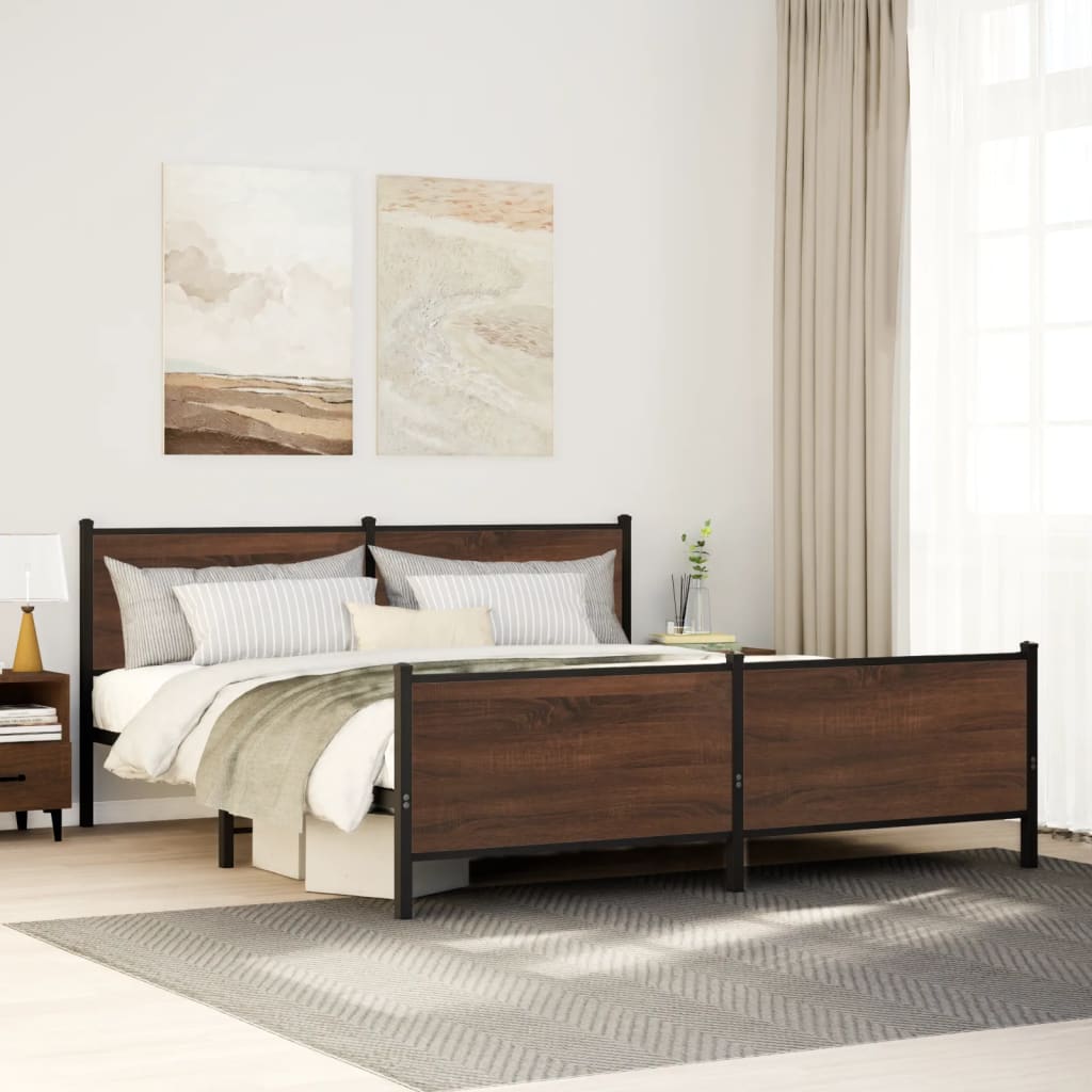 Bedframe zonder matras metaal bruin eikenkleurig 200x200 cm is nu te koop bij PeponiXL, paradijselijk wonen!