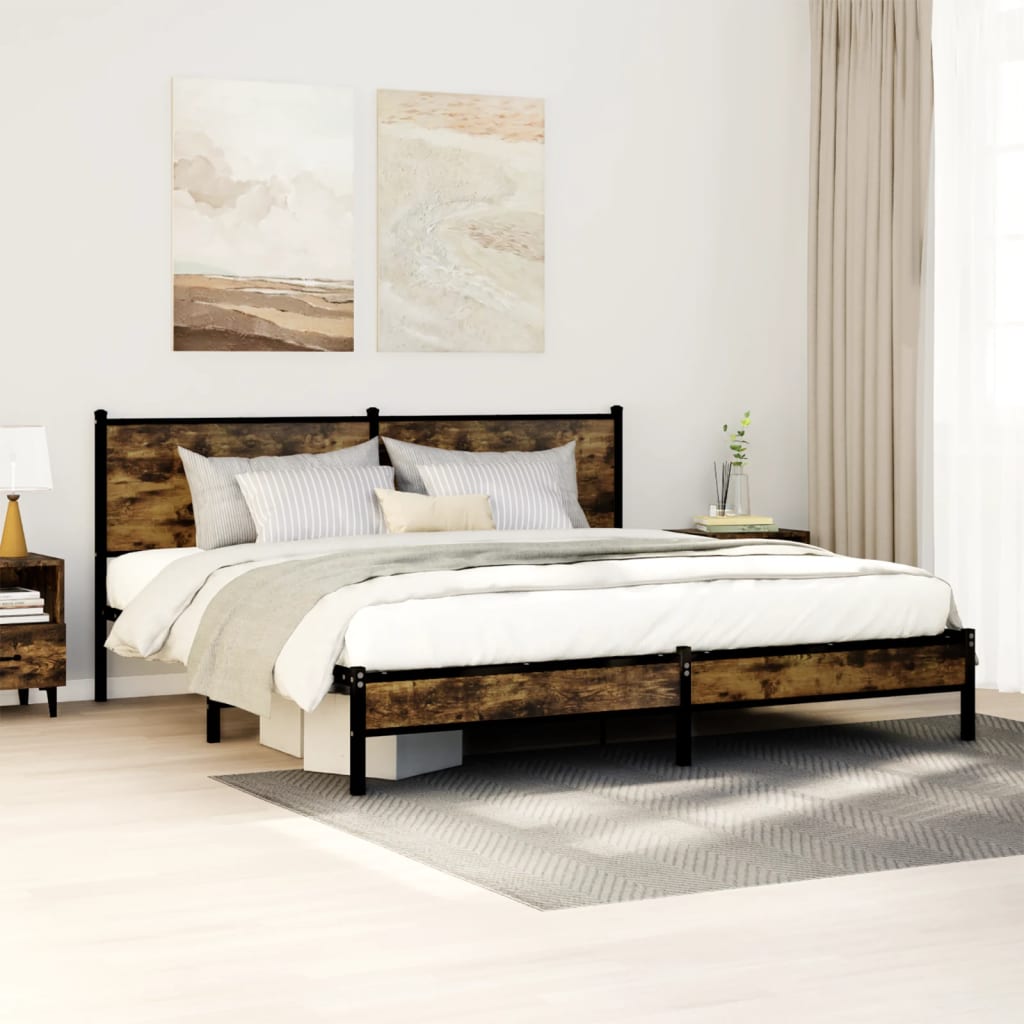 Bedframe zonder matras metaal gerookt eikenkleurig 180x200 cm is nu te koop bij PeponiXL, paradijselijk wonen!