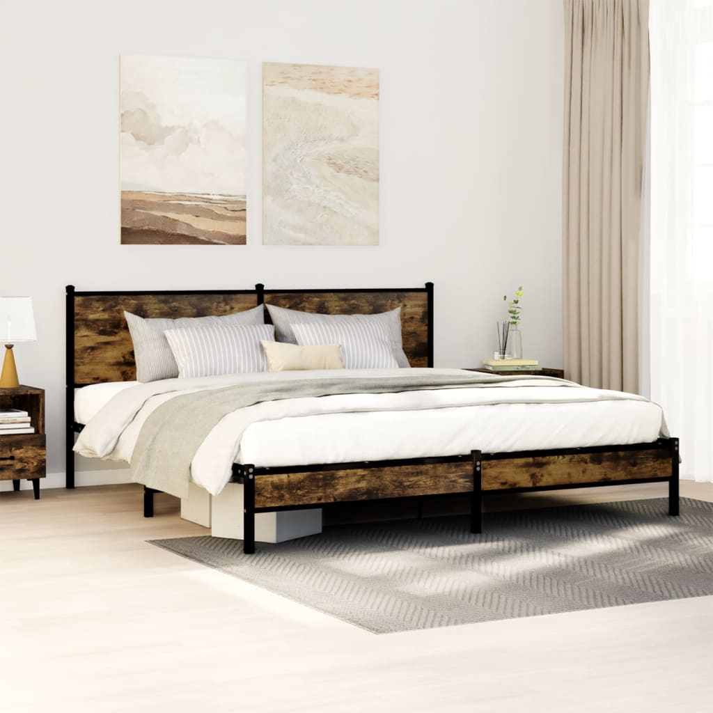Bedframe zonder matras metaal gerookt eikenkleurig 183x213 cm is nu te koop bij PeponiXL, paradijselijk wonen!