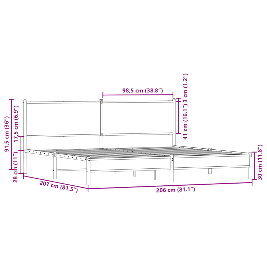Bedframe zonder matras metaal gerookt eikenkleurig 200x200 cm is nu te koop bij PeponiXL, paradijselijk wonen!