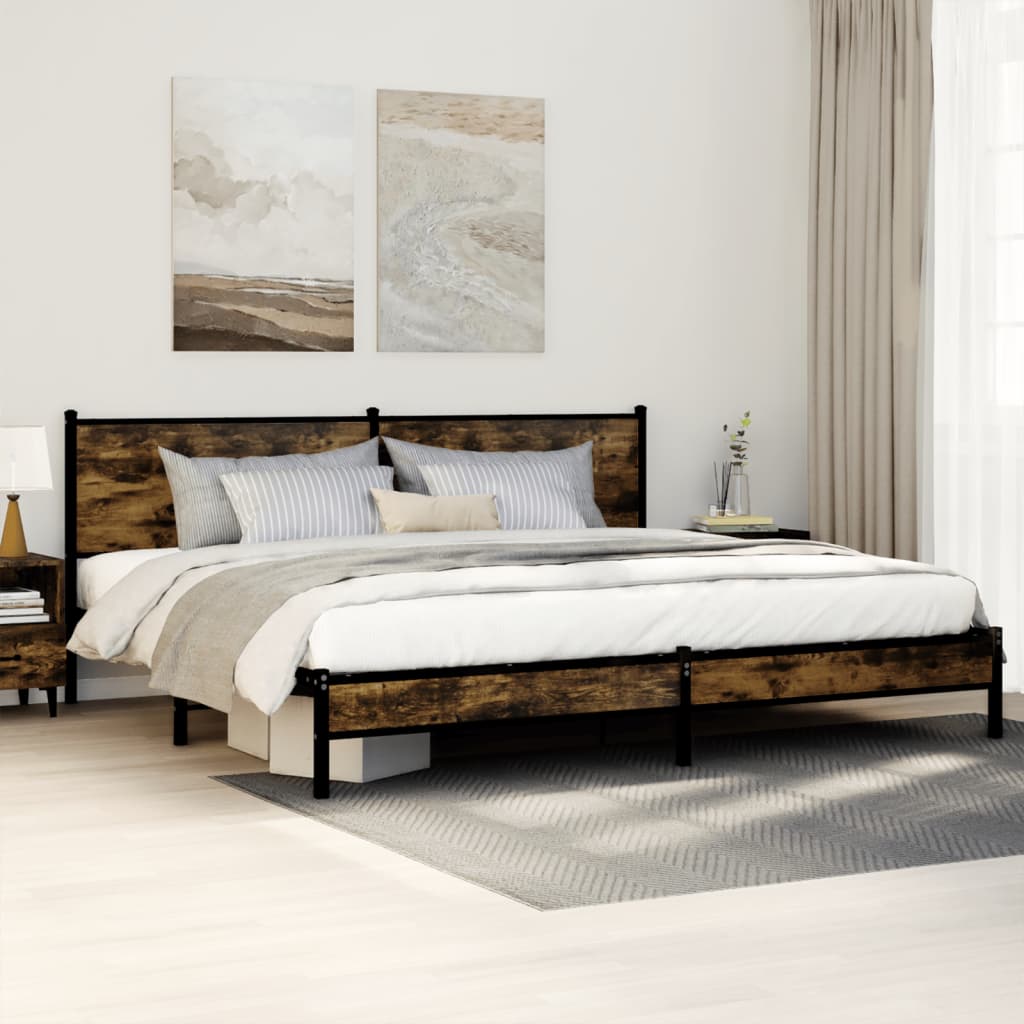 Bedframe zonder matras metaal gerookt eikenkleurig 200x200 cm is nu te koop bij PeponiXL, paradijselijk wonen!
