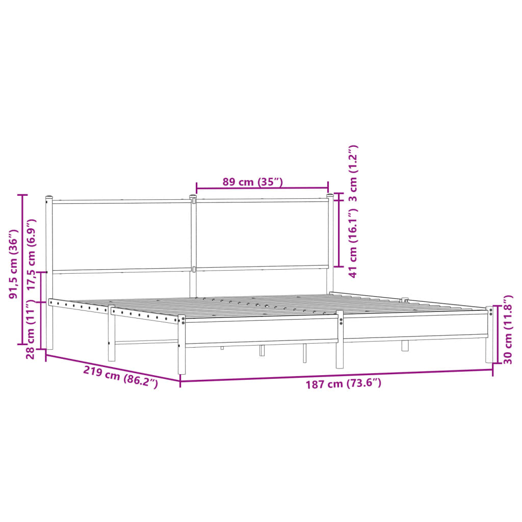 Bedframe zonder matras metaal gerookt eikenkleurig 183x213 cm is nu te koop bij PeponiXL, paradijselijk wonen!