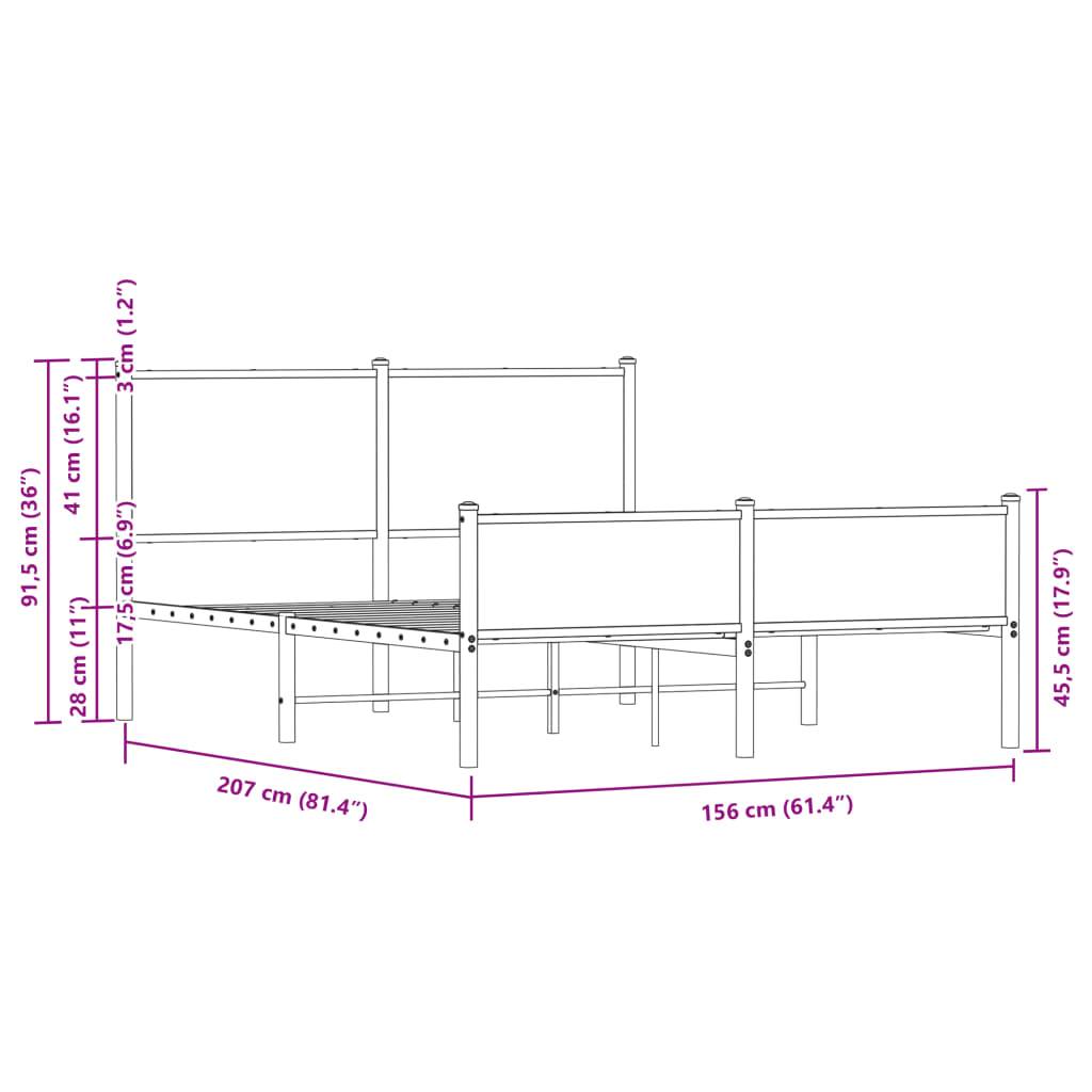 Bedframe zonder matras metaal gerookt eikenkleurig 150x200 cm is nu te koop bij PeponiXL, paradijselijk wonen!
