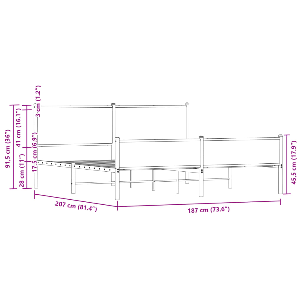 Bedframe zonder matras metaal gerookt eikenkleurig 180x200 cm is nu te koop bij PeponiXL, paradijselijk wonen!