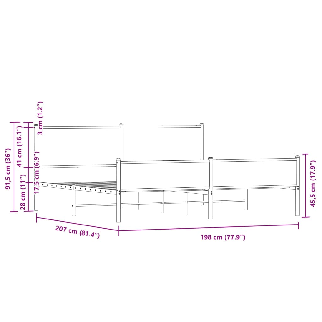 Bedframe zonder matras metaal gerookt eikenkleurig 193x203 cm is nu te koop bij PeponiXL, paradijselijk wonen!