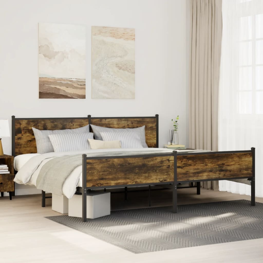 Bedframe zonder matras metaal gerookt eikenkleurig 200x200 cm is nu te koop bij PeponiXL, paradijselijk wonen!