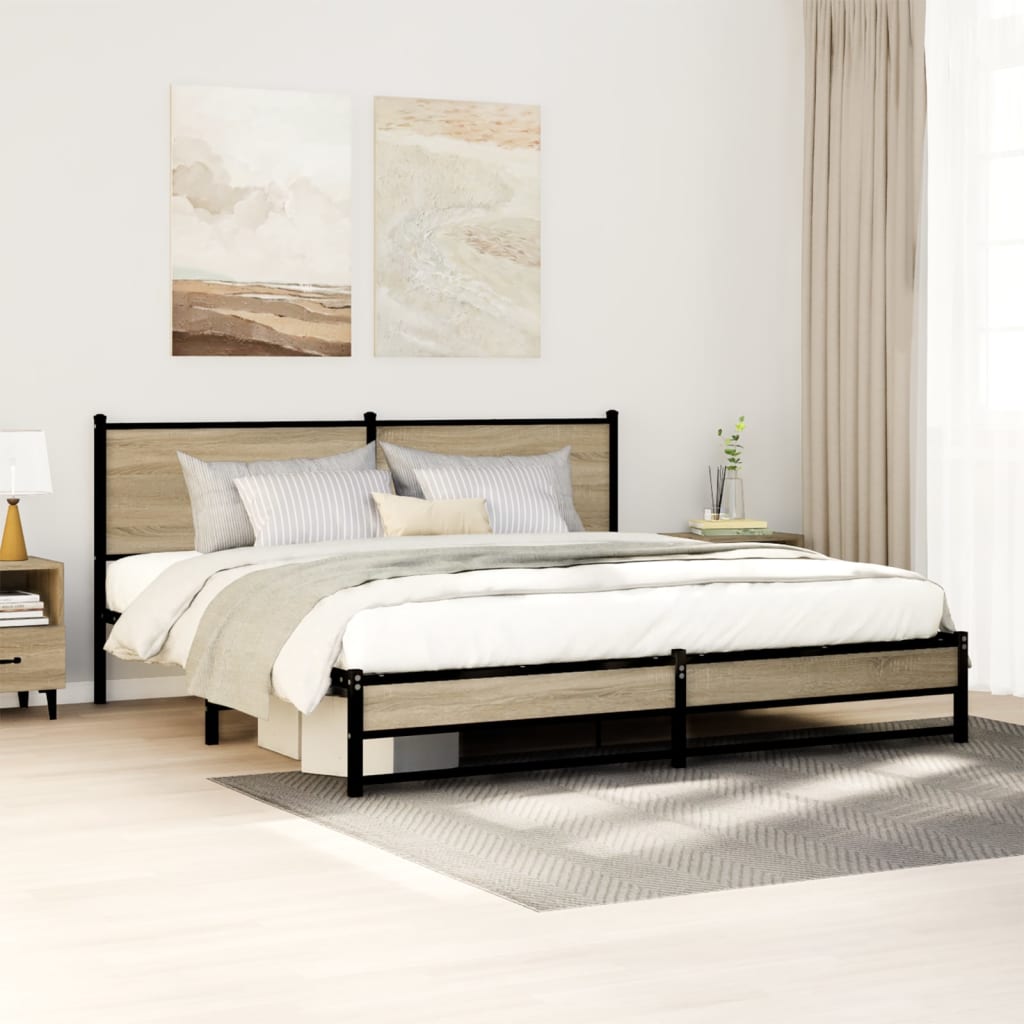 Bedframe zonder matras metaal sonoma eikenkleurig 183x213 cm is nu te koop bij PeponiXL, paradijselijk wonen!