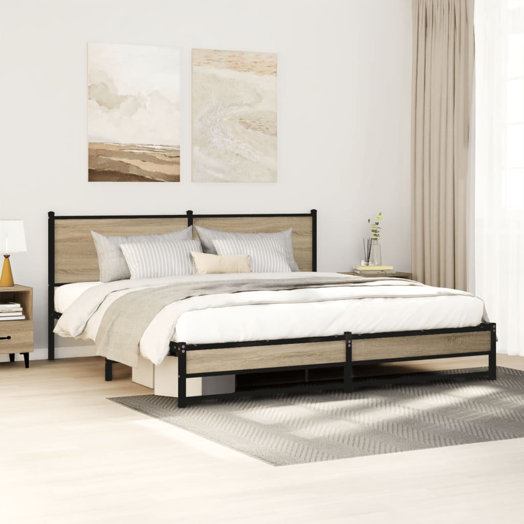 Bedframe zonder matras metaal sonoma eikenkleurig 183x213 cm is nu te koop bij PeponiXL, paradijselijk wonen!