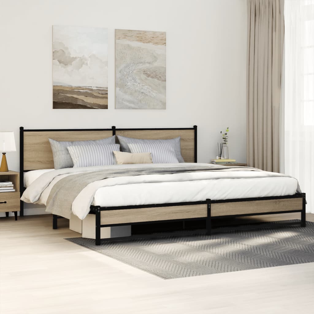 Bedframe zonder matras metaal sonoma eikenkleurig 193x203 cm is nu te koop bij PeponiXL, paradijselijk wonen!