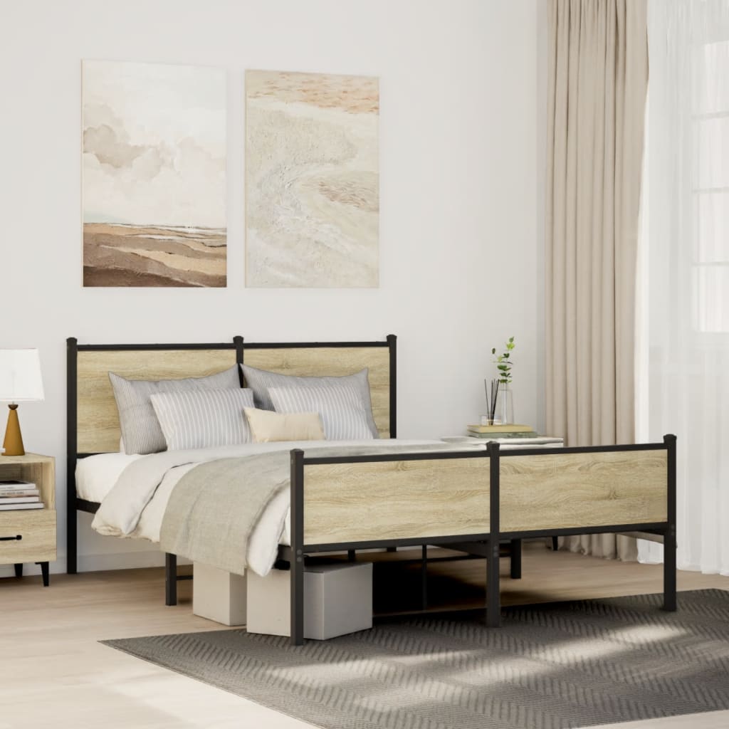 Bedframe zonder matras metaal sonoma eikenkleurig 150x200 cm is nu te koop bij PeponiXL, paradijselijk wonen!