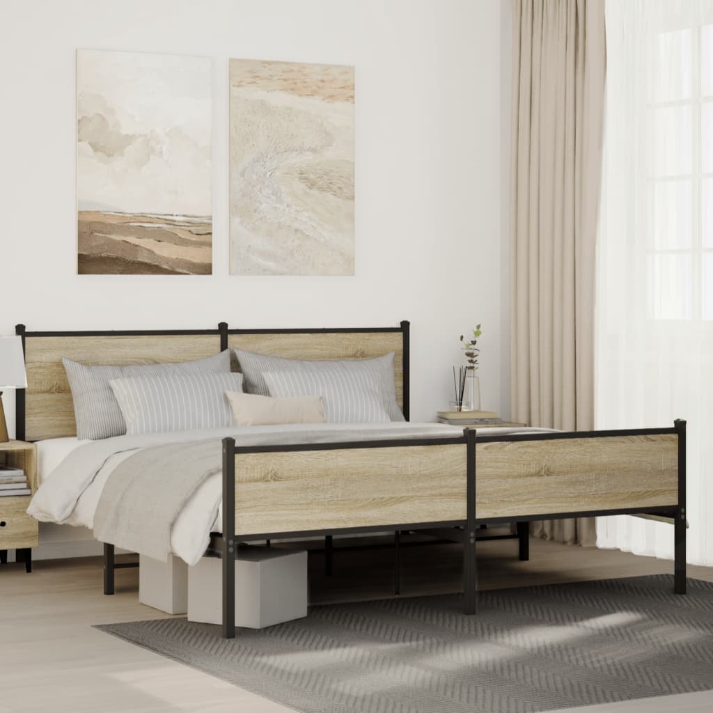 Bedframe zonder matras metaal sonoma eikenkleurig 183x213 cm is nu te koop bij PeponiXL, paradijselijk wonen!