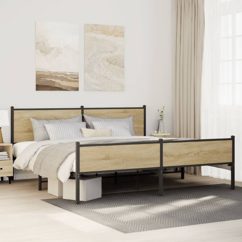 Bedframe zonder matras metaal sonoma eikenkleurig 193x203 cm is nu te koop bij PeponiXL, paradijselijk wonen!
