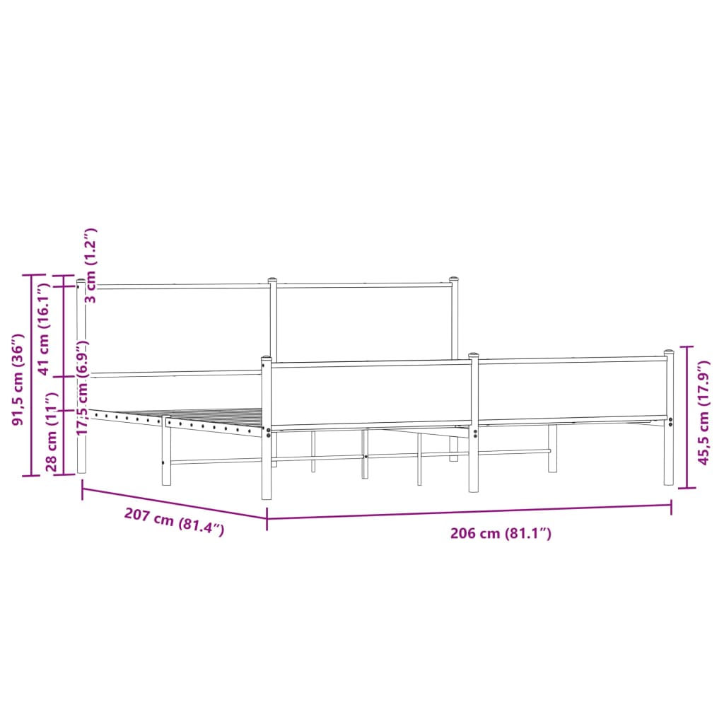 Bedframe zonder matras metaal sonoma eikenkleur 200x200 cm is nu te koop bij PeponiXL, paradijselijk wonen!