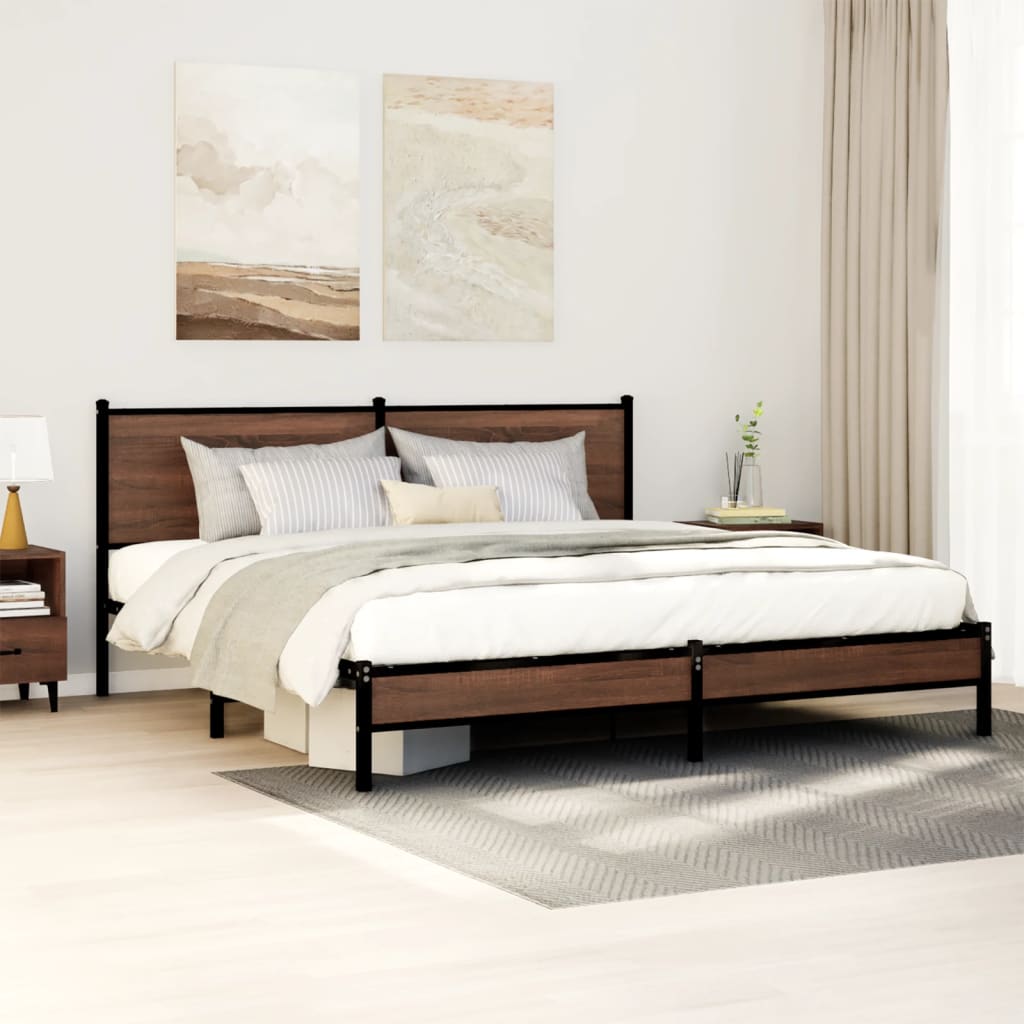Bedframe zonder matras metaal bruin eikenkleur 180x200 cm is nu te koop bij PeponiXL, paradijselijk wonen!