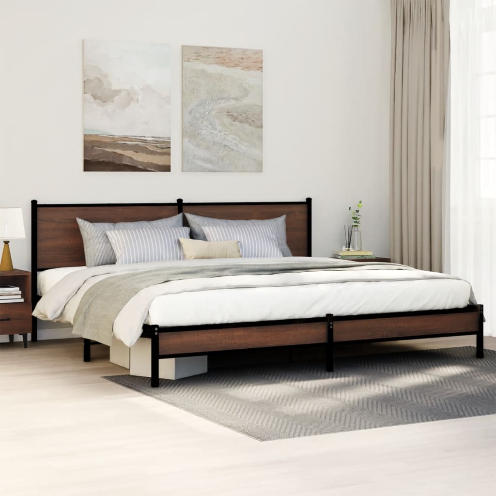 Bedframe zonder matras metaal bruin eikenkleur 193x203 cm is nu te koop bij PeponiXL, paradijselijk wonen!
