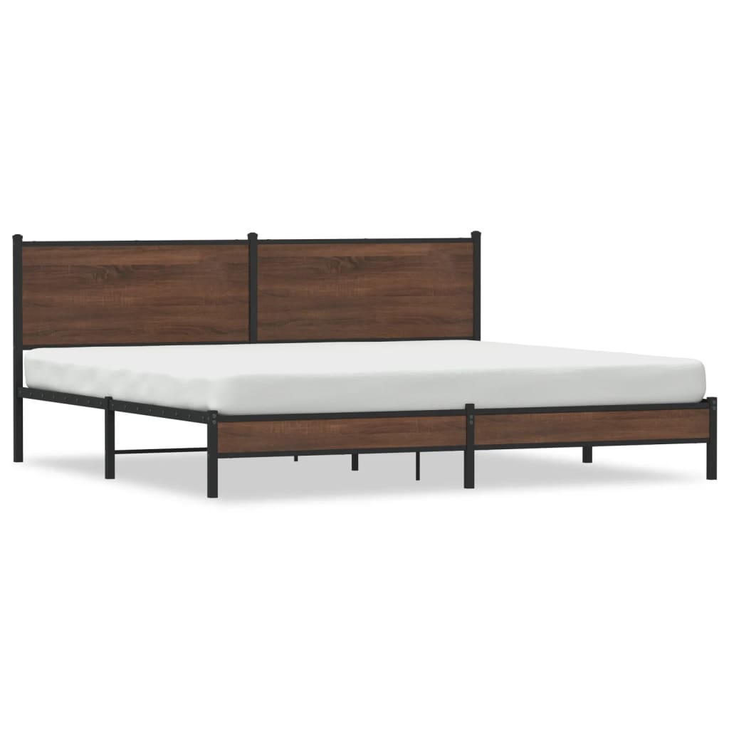 Bedframe zonder matras metaal bruin eikenkleur 193x203 cm is nu te koop bij PeponiXL, paradijselijk wonen!